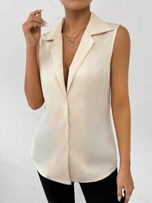 Chiquease Satin Sleeveless Women's Casual Shirt Fall Women Clothes Teacher Clothes - Apricot - View 5