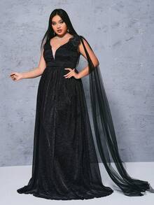 seomiscky Women's Sheer Mesh V-Neck Sleeveless Glitter Flower Decor Party Dress - Black - View 7