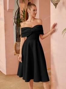 ADYCE Bowknot Off Shoulder Ball Gown Party Dress Elegant Cocktail Semi Formal Prom Wedding Guest Dress, For Birthday, Graduation, Dinner, Homecoming