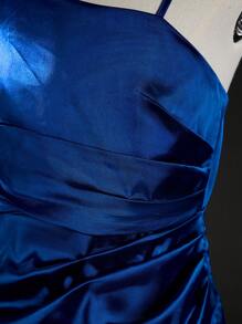 SHEIN Vestido de sereia justo com decote assimétrico e cetim premium para meninas, temporada de casamento, perfeito para festa de aniversário, banquete, vestido de noiva