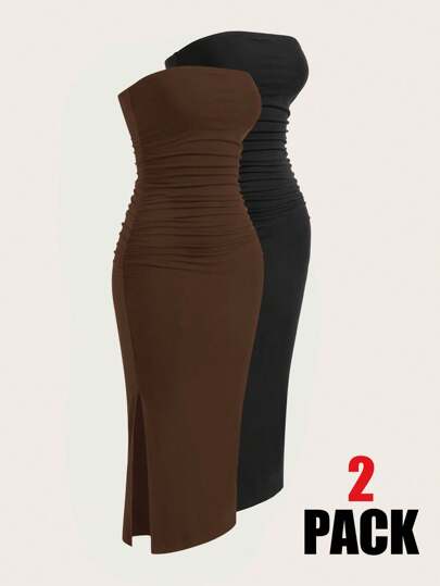 SHEIN EZwear Two-Piece Set Colorful Knitted Strapless Women's Dress