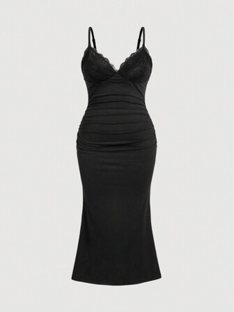 Sweetra Plus Size Lace Slim Fit Sexy Fish Tail Cami Dress Maxi Women Outfit