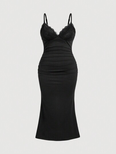 Sweetra Plus Size Lace Slim Fit Sexy Fish Tail Cami Dress Maxi Women Outfit