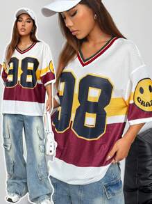 SHEIN EZwear Women Summer Digital Printed V-Neck Casual T-Shirt With Batwing Sleeves - Multicolor - View 2