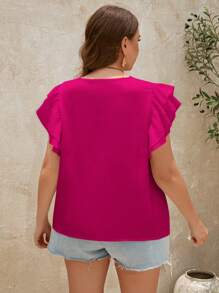 SHEIN Clasi Große Größen Einfarbige Bluse mit Schmetterlingsärmeln für den Sommer