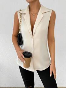 Chiquease Satin Sleeveless Women's Casual Shirt Fall Women Clothes Teacher Clothes - Apricot - View 1