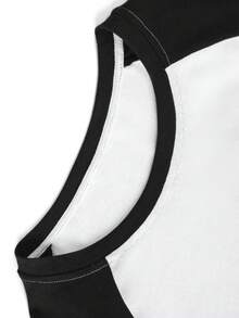 夏季新款 Z-Gen Y2K 女式印花圆领撞色插肩短袖 T 恤 - 黑與白 - 查看 7