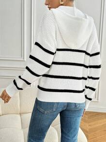 SHEIN Frenchy Women's Hooded Texture Waffle Knit Striped Pants