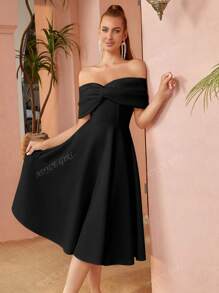ADYCE Bowknot Off Shoulder Ball Gown Party Dress Elegant Cocktail Semi Formal Prom Wedding Guest Dress, For Birthday, Graduation, Dinner, Homecoming