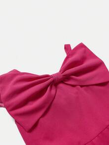 SHEIN Bộ đồ liền thân một vai màu trơn đơn giản dành cho bé gái tuổi mới lớn, Xuân/Hè - Màu Hồng Tươi - Xem 5