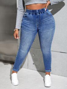 Slaydiva Plus Size Tight Sexy Denim Pants With Pockets - Medium Wash - View 5