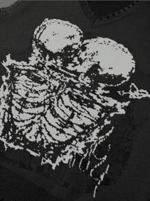 Manfinity EMRG Chaleco de punto con estampado de calavera desgastado para hombres, Halloween, chaleco de punto gótico punk grunge rock para hombres, otoño/invierno