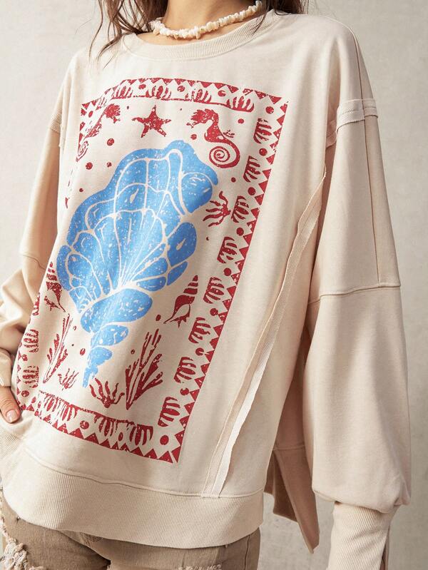 Bohemela Camiseta holgada estilo vacaciones para mujer con hombros caídos para primavera/verano