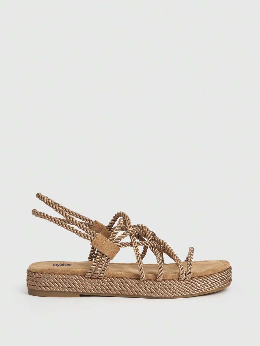 Styleloop Giày nữ quai ngang mắt cá chân, dép đế bằng vải đi nghỉ cho mùa hè Giày đi nghỉ Giảm giá mùa hè Cảm giác Boho Vintage Cottagecore Giày Pháp Halloween Giáng sinh Thu - màu nâu - Xem 1