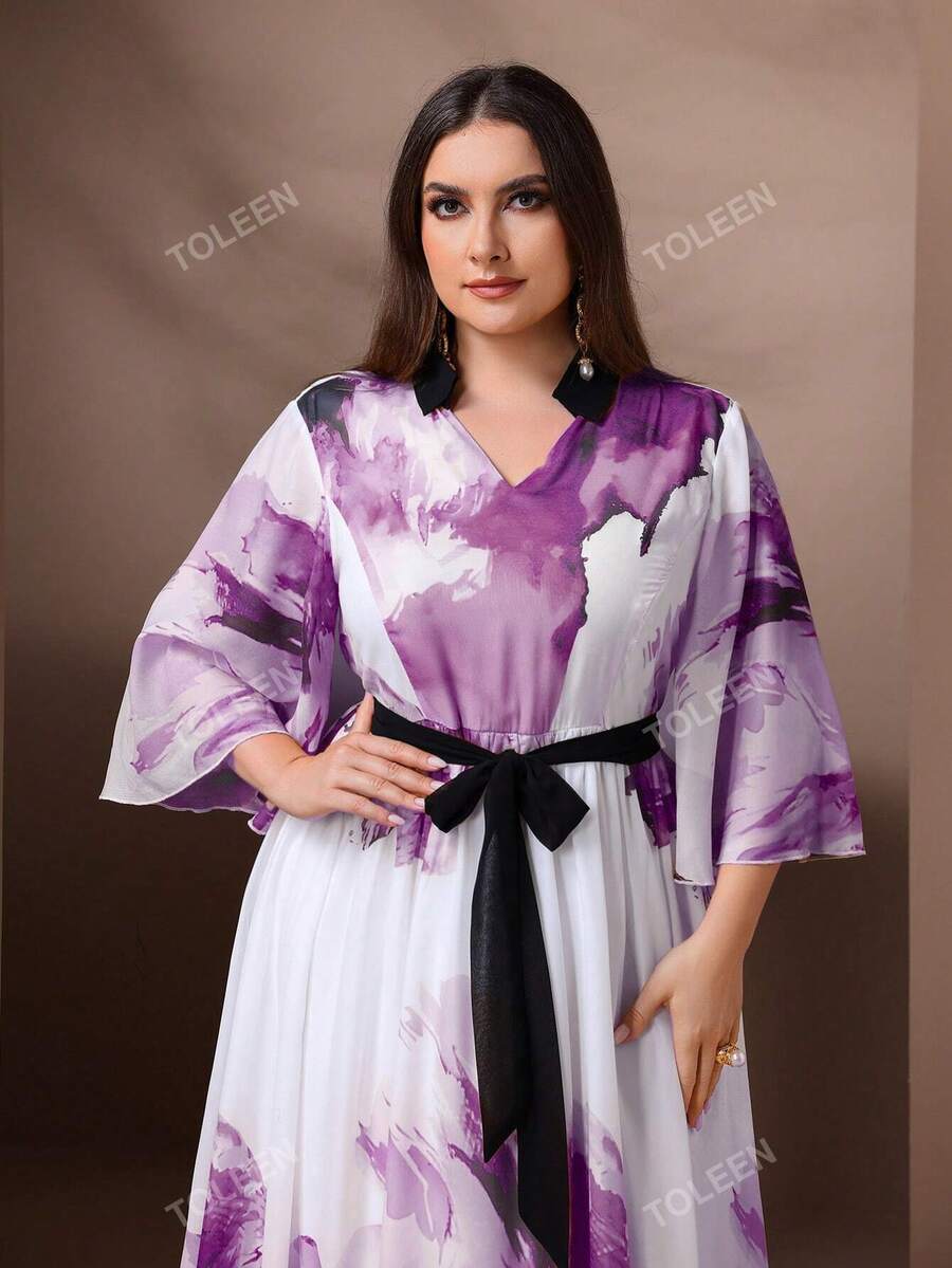 Plus Size Elegant Floral Print Long Dress, Spring/Summer SHEIN USA