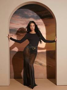 Hauture Women's Backless Long Sleeve Sexy Maxi Party Dress - Black - View 2