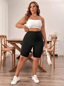 SHEIN CURVE+ 多入組大尺碼女士純色短褲，適用於運動、健身、休閒和秋季 - 彩色 - 查看 3