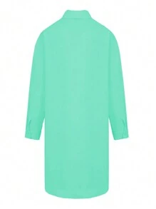 Calvaya Vestido de mangas largas sencillo de unicolor para mujer de talla grande para uso diario - verde menta - Ver 2
