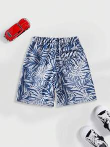 SHEIN Young Boy Casual Fashion Cute Leaf Print Holiday Leisure Beach Seaside Mix And Match Loose Comfortable Blue Baggy Boys Shorts For Vacation And Dailywear - Blue - View 2