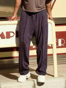 Forever 21 Men's Drawstring Jogger Raw Edge Sweatpants - Navy Blue - View 4