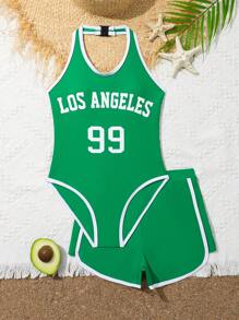 Tween Girls' Color Block One-Piece Swimsuit/With Shorts Set