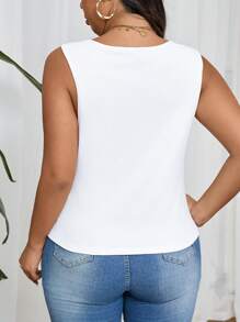 SHEIN Frenchy 大码简约纯色女式前中系带背心蝴蝶结上衣、针织系带背心、短款女式上衣、白色女式上衣、乡村风上衣、返校服装 - 白色 - 查看 7