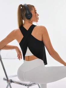 SHEIN Sport Studio Solid Raglan Sleeve Sports Tee Gym Top Fitted Shirtworkout Tank Top