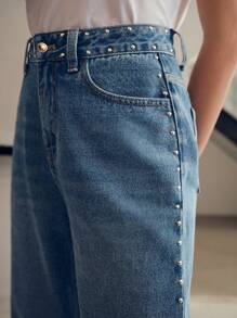 MOTF STUDIO STUDDED WASHED STRAIGHT LEG JEANS - Blue - View 3