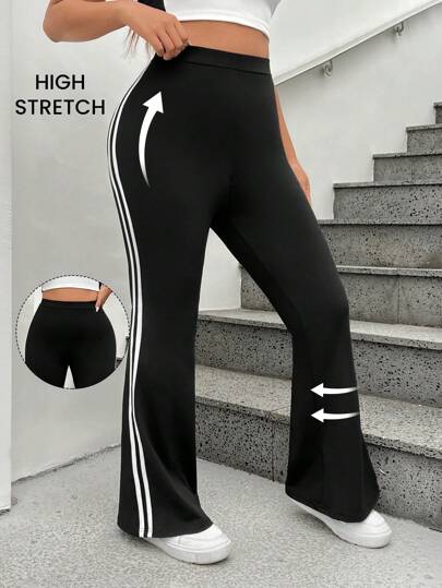 SHEIN EZwear Pantalones Acampanados De Talla Grande Para Mujer Con Parches Y Aberturas En Los Lados