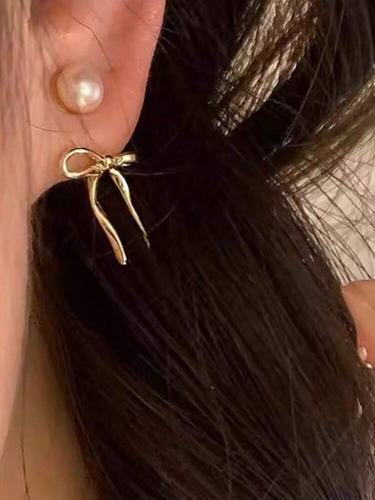 Women's Faux Pearl Decorated Bow Knot Earrings Valentines,Mom,Mother,Mother's Day,Gift