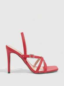 CUCCOO SZL Pointed Toe Thin High Heels, Sexy & Stylish Casual Back Strap Women's Summer Sandals - Red - View 3