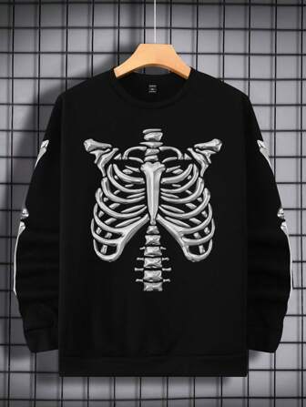 100% Cotton Men Skeleton Printed Regular Sweatshirt