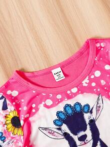 SHEIN 少女心形美國國旗印花圓領短袖休閒T恤，夏日必備 - 粉色 - 查看 5