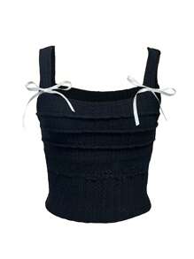 INAWLY 女士夏季修身襯衫，蝴蝶結裝飾 - 黑色 - 查看 4