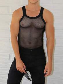 Manfinity Dauomo Men's Bold Sleeveless Streetwear Tank Top With Round Neckline, Rave - Black - View 3