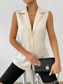 Chiquease Satin Sleeveless Women's Casual Shirt Fall Women Clothes Teacher Clothes - Apricot - View 3