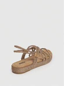 Styleloop Giày nữ quai ngang mắt cá chân, dép đế bằng vải đi nghỉ cho mùa hè Giày đi nghỉ Giảm giá mùa hè Cảm giác Boho Vintage Cottagecore Giày Pháp Halloween Giáng sinh Thu - màu nâu - Xem 3