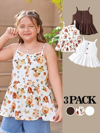 SHEIN 4 piezas/set Tops sin manga de punto para niñas preadolescentes tallas extendidas para primavera/verano, adecuados para uso casual/laboral