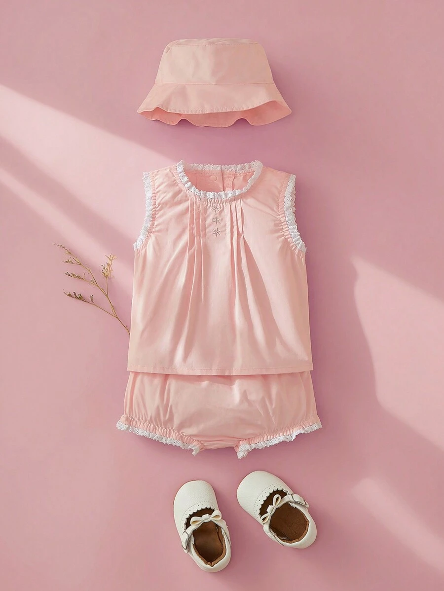 SHEIN Summer Newborn Baby Girl Cotton Clothing Set With Hat