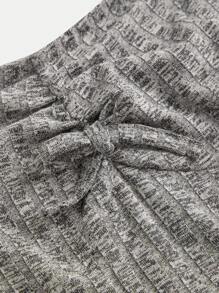 SHEIN Teen Girls Gray Knitted Ribbed Texture Crop Top With Wrinkle Detailing And Flared Pants Casual Two-Piece Set - Grey - View 7