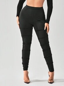 SHEIN SXY Seasonal Autumn Clothing Comfort Leisure Fall Clothes Lift Buttocks Solid Flap Pocket Leggings - Black - View 5