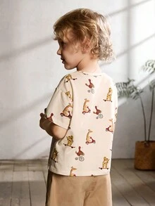 Cozy Pixies 少年卡通動物圖案柔軟針織圓領短袖T恤