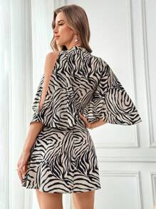 SHEIN Privé Đầm ngắn trễ vai in họa tiết ngẫu nhiên dành cho nữ - Nhiều màu - Xem 2