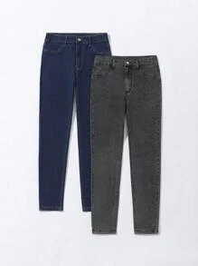 Quần jean denim bạc màu mang tinh thần trường học dành cho nữ tuổi teen (Nhiều chiếc) - Nhiều màu - Xem 1