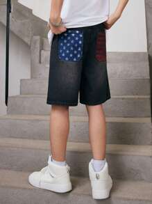 Teen Boy Cat Whisker Elastic Waist Denim Shorts