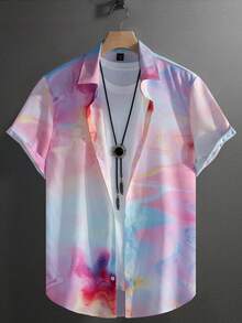 Men Tie Dye Short Sleeve Shirt Without Tee - Multicolor - View 6