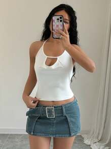 VaVaBold Women's Draped Neck Pleated Decoration Backless Sleeveless Top, Elegant And Sexy