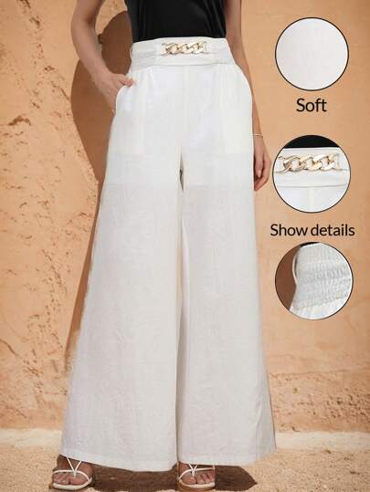 SHEIN Clasi Women's Solid Color Simple Daily Wide Leg Pants