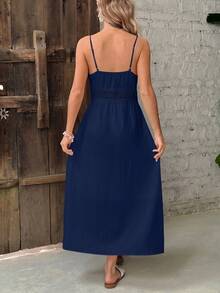 SHEIN Maternity Button Front Cami Dress For Summer - Navy Blue - View 2