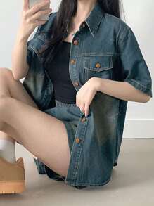 2025 Summer Casual & Versatile Solid Color Gyaru Fashion Denim Set